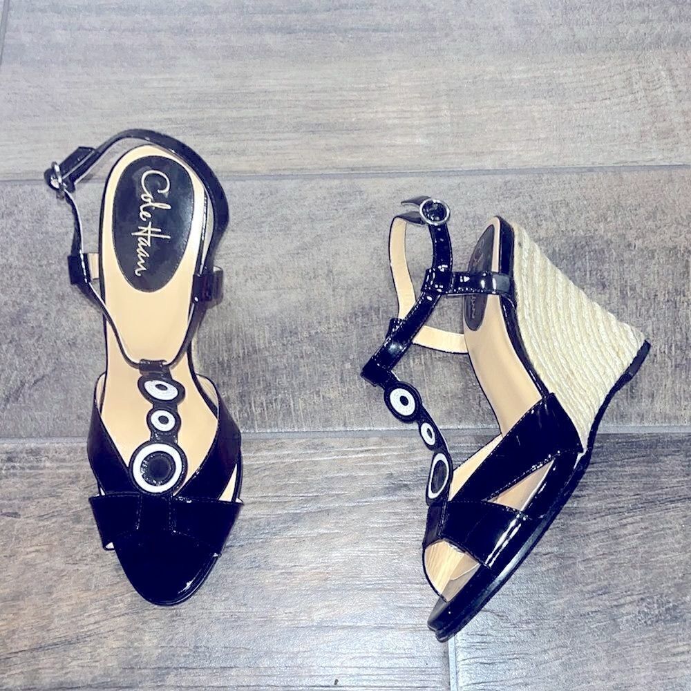 Cole Haan black patent leather wedge heels